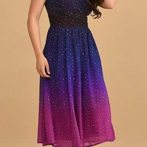 eShakti ombre star print georgette midi dress